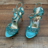 Beauty Heel Turquoise Glitter Strap Platform Stilettos- Size 8.5 (LIKE NEW)