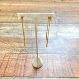 No Brand Gold Front and Back Bar Chain Dangle Earrings