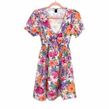 Shein Floral Tie Front Smocked Waist Dress- Size S
