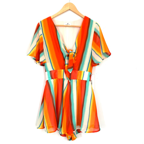 Palms Away Rainbow Tie Front Romper NWT- Size S