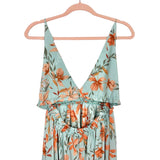 Impressions Aqua/Coral Floral Elastic Tie Waist with Back Cut Out Maxi Dress NWT- Size S