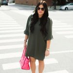 Red Lolly Olive Ruffle Sleeve Key Hole Back Shift Dress- Size L (sold out online)