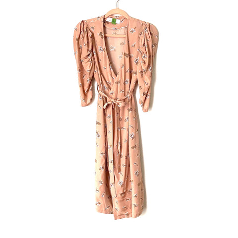 Quaint Official Quanta Du Soliel Pink Floral Wrap Style Midi Dress- Size ~S (see notes)