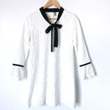KanFei White Lace Dress with Black Collared Neck Tie- Size M