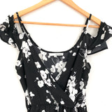 June & Hudson Black Floral Off the Shoulder Faux Wrap Blouse- Size XS