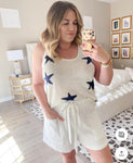 Amaryllis White Star Distressed Hem Tank- Size L