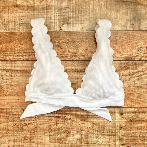 Aerie White Waffle Scalloped Back Tie Padded Bikini Top- Size L (we have matching bottoms)