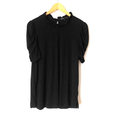 Gibson Black Ruffle Mock Neck Back Button Closure Top- Size M – The ...