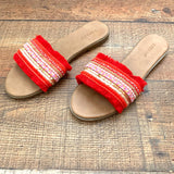Bamboo Red/Orange/Pink/Gold Sequin/Rhinestone Fringe Decorated Sandals- Size 7