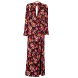Majorelle Wine Floral Keyhole Front Slit Choker Exposed Back Dress- Size M