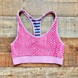 Moving Comfort Pink Snakeskin/Pink and Blue Stripes Reversible Sports Bra- Size ~XS/S (see notes)