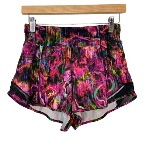 Lululemon Pink/Purple/Green Marbled with Mesh Sides Shorts- Size 6