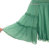 No Brand Green Off The Shoulder Ruffle Bell Sleeve Sheer Back Top- Size S