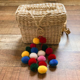 No Brand Straw with Colorful Pom Poms Cross Body Bag with Detachable Strap