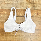 Meet Curve White Open Knit Overlay with Front Tie and Cut Outs Padded Bikini Top- Size XL (we have matching bottoms)