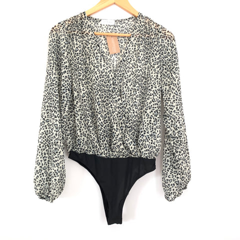 Vestique Sheer Leopard Wrap Thong Bodysuit- Size S