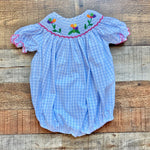 Poppy Kids Blue and White Check Flower Smocked Bubble- Size 6M