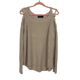 Anna Grace Tan Lace Up Cold Shoulder Open Knit Sweater- Size S