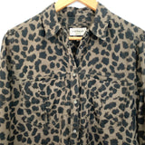 Express Boyfriend Brown/Black Leopard Print Button Up (Snaps) Top- Size S
