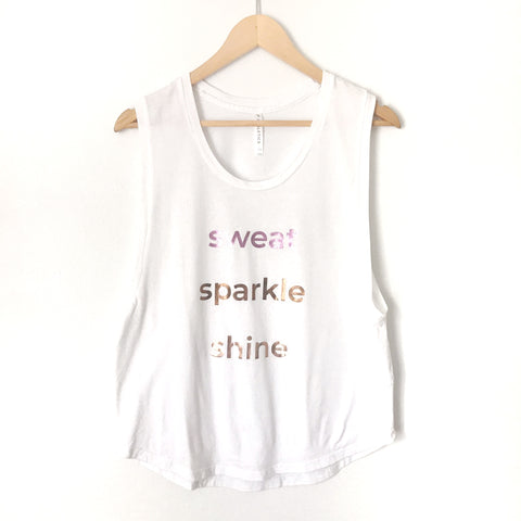 Fabletics White “Sweat Sparkle Shine” Muscle Tank- Size XS