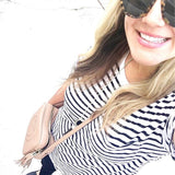 Banana Republic White and Black Striped Front Pocket Tee- Size L
