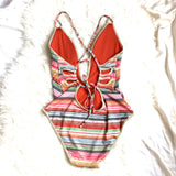 Becca Plunge Striped Lace Up Back One Piece- Size M