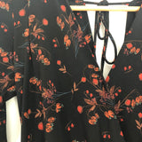 BCBGeneration Black Floral Deep V Open Tie Back Bodysuit- Size XS
