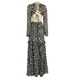 Ambition Black/Gray Animal Print Cut Out with Back Criss Cross Tie Maxi Dress NWT- Size S