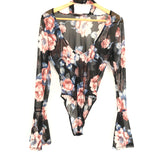 No Brand Sheer Floral Bell Sleeve Bodysuit- Size S