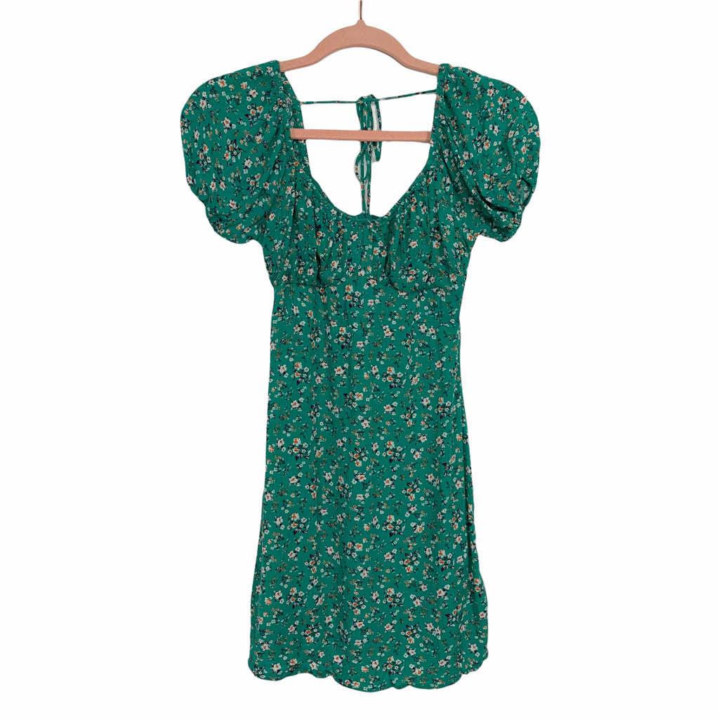 Good Luck Gem Green/Floral Print Mini Dress- Size XS The Saved Collection Good Luck Gem Green/Floral Print Mini Dress- Size XS The Saved Collection