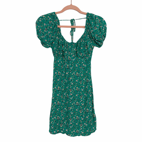 Good Luck Gem Green/Floral Print Mini Dress- Size XS
