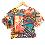J Crew Colorful Cropped Top with Button Up Back- Size 4