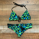 Azure Swim Black Neon Animal Print Side Cutout Bikini Bottoms- Size L (we have matching top