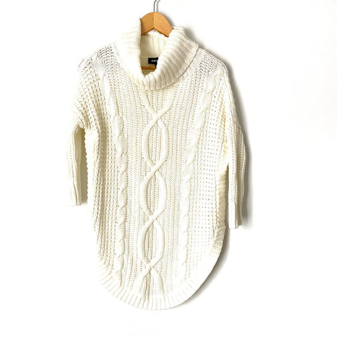 Express Ivory Open Knit Turtleneck Round Hem 3/4 Sleeve Sweater- Size S
