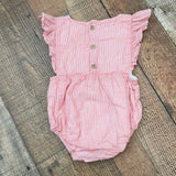 Harbour Red and White Striped Ruffle Romper- Size 3-6M
