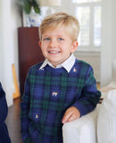 Janie & Jack Navy/Green Plaid Embroidered Dog Sweater- Size 3