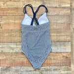 Isabel Maternity by Ingrid & Isabel Navy/White Striped with Back Braided Knot Padded One Piece- Size M (sold out online)