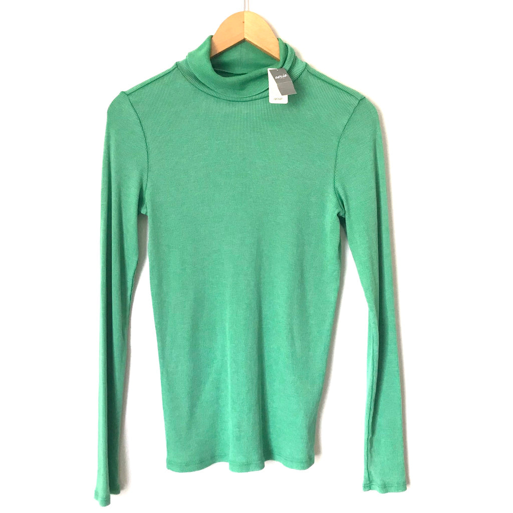 Aerie Real Soft Green Ribbed Long Sleeve Turtleneck NWT Size S The Saved Collection