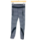 Lululemon Black/White/Grey Stripped Front Zipper Leggings With Side Mesh- Size 4 (Inseam 24")