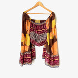Free People Smocked Back Paisley Long Sleeve Off Shoulder Crop Top- Size L