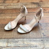 Kelly & Katie Nude/Metallic Ankle Strap Open Toe Heels- Size 9.5