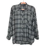 BDG Grey/Navy Plaid Oversized Button Up High/Low Top- Size S