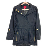 Ciao Milano Black Elastic Waist Roll Tab Sleeve Hidden Hood Jacket- Size S
