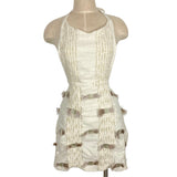 Anthropologie Cream Metallic Gold Fringe Apron