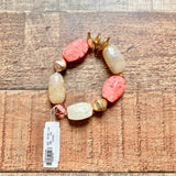 New York & Company Coral/Cream/Gold Beaded Bracelet NWT