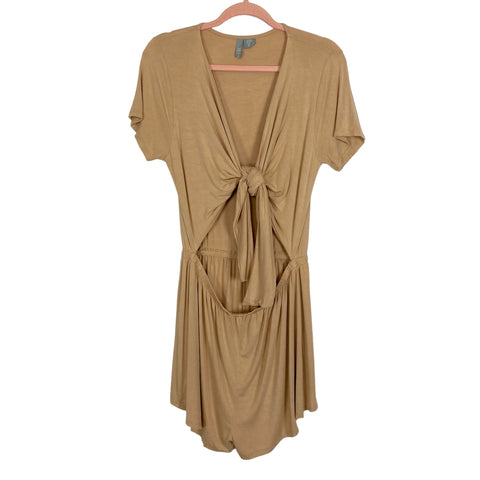 Sky and Sparrow Tan Tie Front Cutout Romper- Size XL