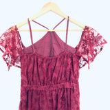 TJD Maroon Lace Sheer Overlay Dress with Off the Shoulders- Size XS