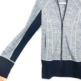 Lululemon Grey Heathered/Black Ribbed Zip Up Hoodie With Thumb Holes & Neck Detail- Size ~S (See Notes)