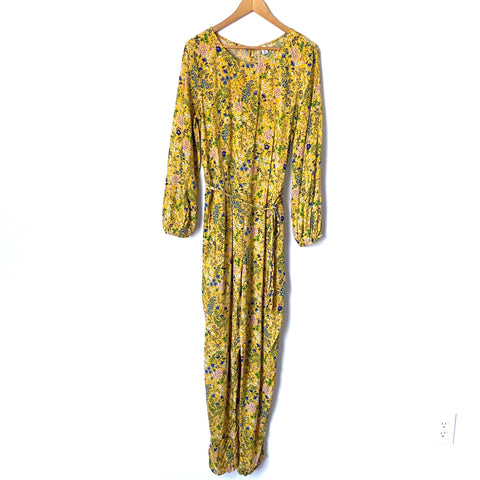 Old Navy Yellow Floral Belted Jumpsuit- Size M Tall