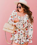 Anthropologie Cream Floral Print Romper- Size XL